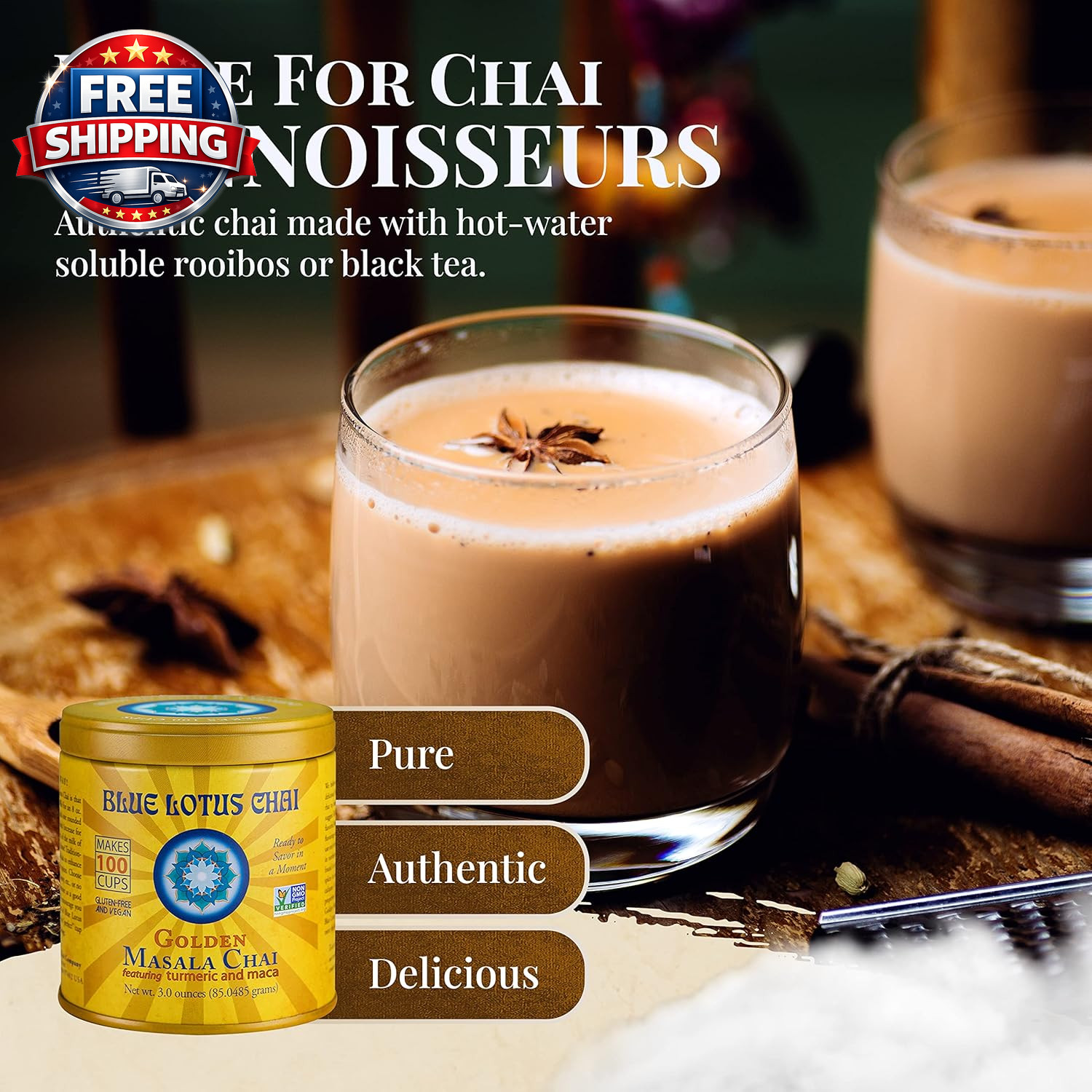 – Golden Masala Flavor Chai – Makes 100 Cups – 3 Ounce Masala S