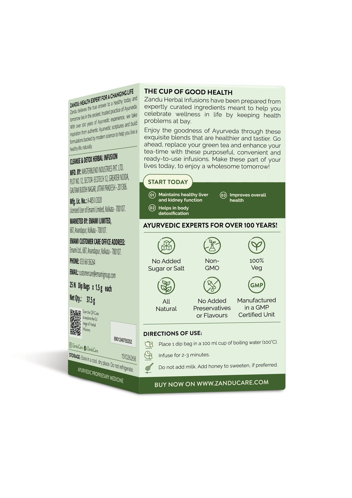 Zandu Cleanse Detox Herbal Green Tea 25 Bags | Skin Glow & Body Detox, 90g