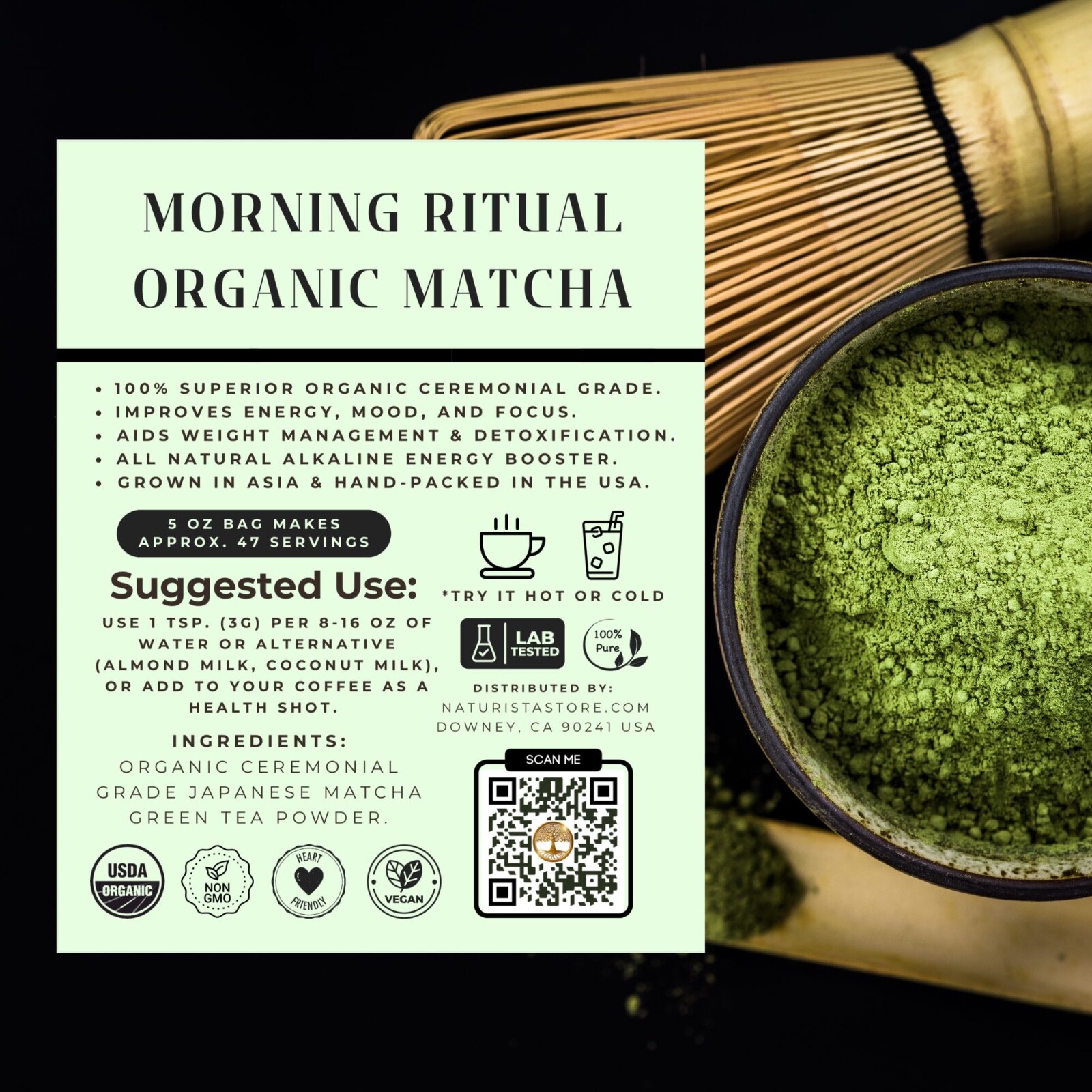 Organic Japanese Ceremonial Grade Matcha Green Tea Powder 1 oz Grown in Japan