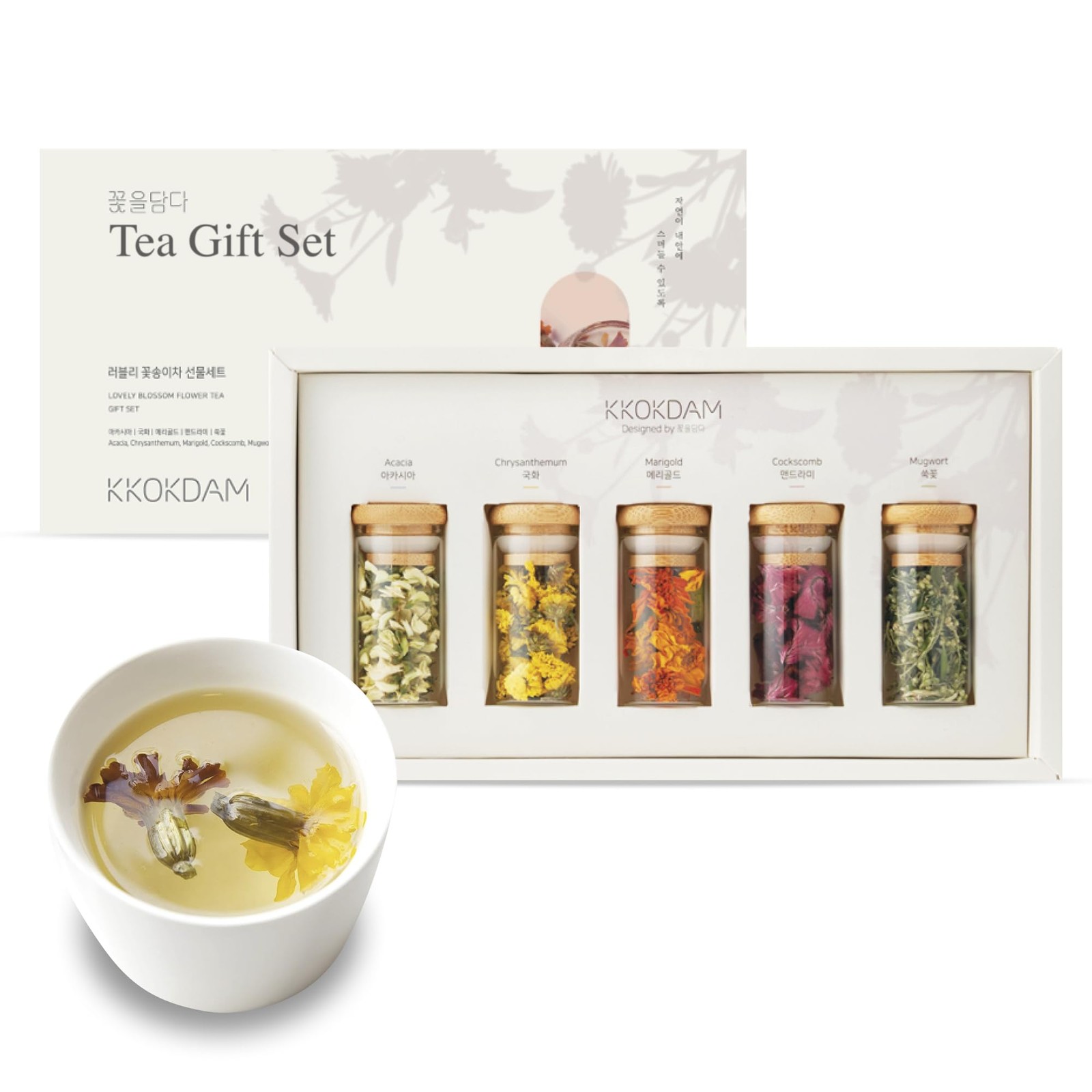 Lovely Blossom Flower Tea Sampler in Glass Jars – Premium 5 Loose Leaf Herbal…