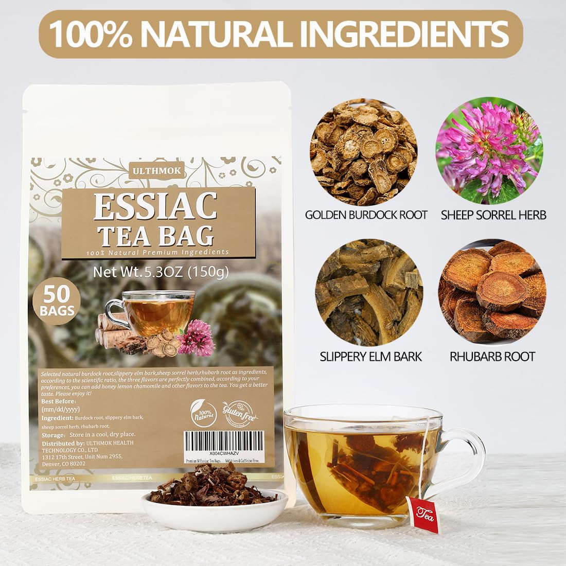 Premium 50 Essiac Tea Bags, Wellness Blend Tea, Made with 100% Natural Ingredien