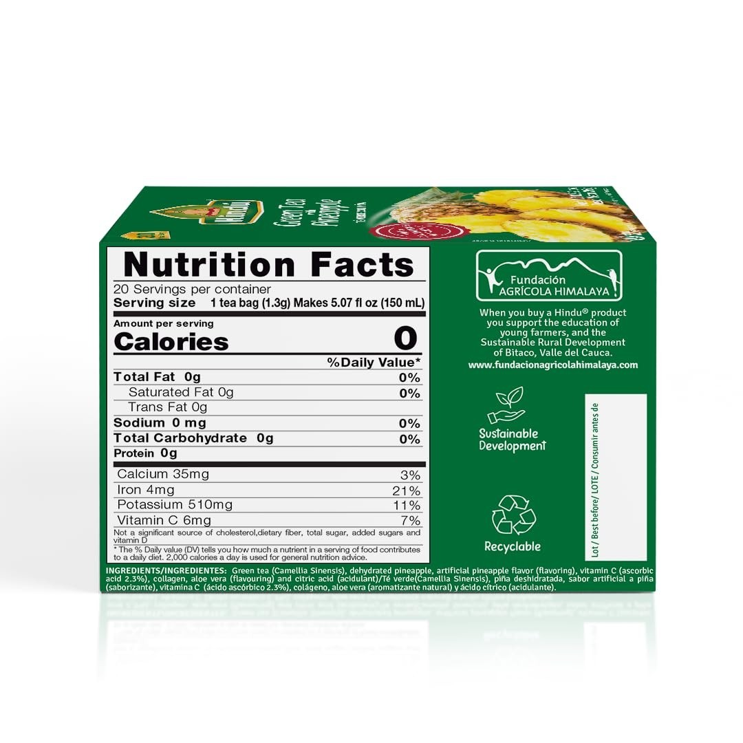 Tropical Flavor Green Tea with Pineapple – 20 Individual Teabags for Refreshment