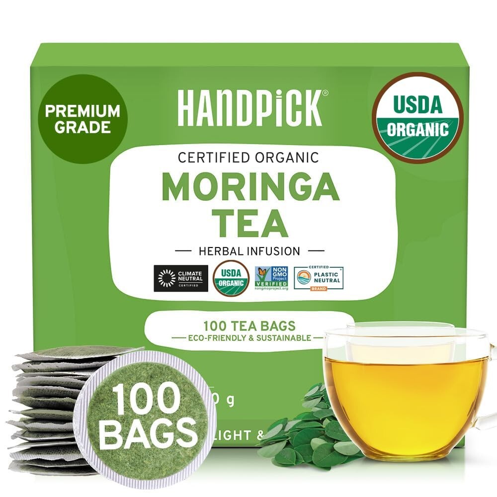 Eco-Friendly Organic Moringa Tea Bags – 100 Count Non-GMO for Healthy Living