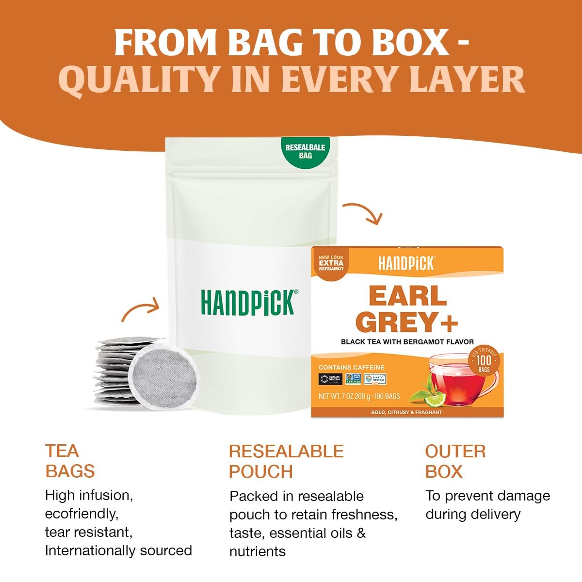 Earl Grey Black Tea Bags 100 Count Bergamot Oil Caffeinated Tea 100 Count