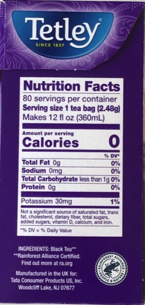 Tetley British Blend Premium Black Tea, 1 Box – 80 Count Tea Bags. Net WT 7oz