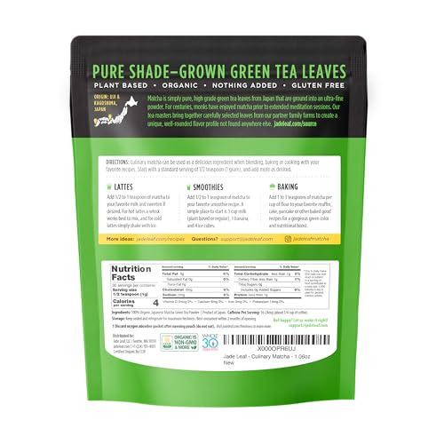 Matcha Organic Green Tea Powder Culinary Grade Premium Resealable Pouch 1.06 oz