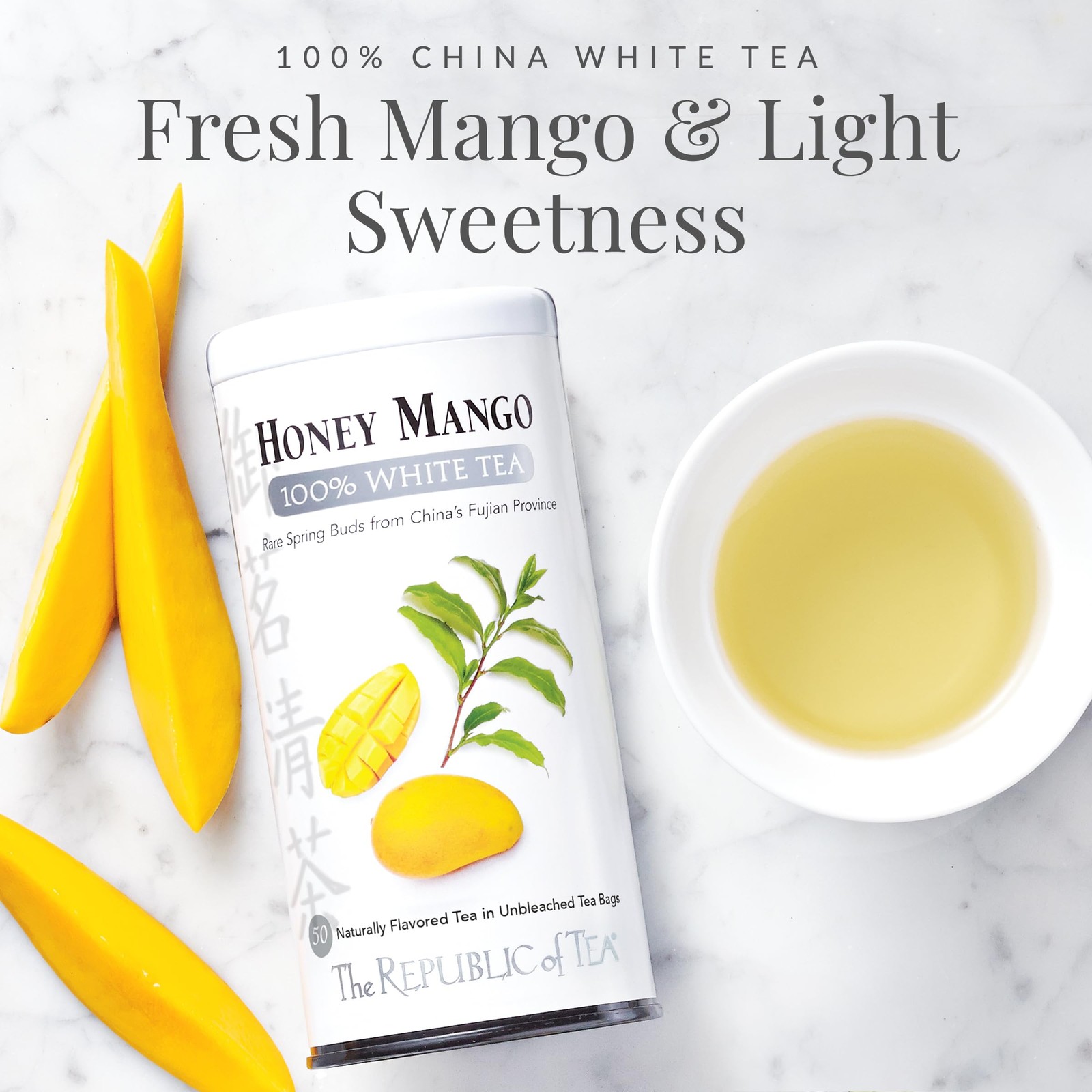 – Honey Mango 100% White Tea Bags, Steeps 50 Low-Caffeinated Cups