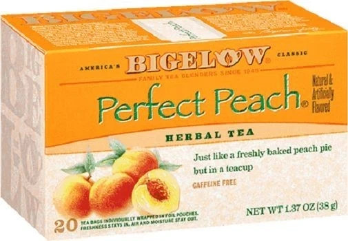 Lot of 6 Bigelow Perfect Peach Herbal Tea, Caffeine-Free, 20 Count per Box