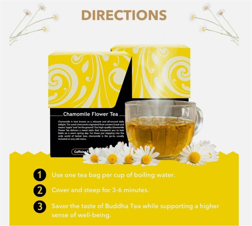 Buddha Teas Chamomile Flower Tea 18 Count Caffeine Free Organic Herbal Blend