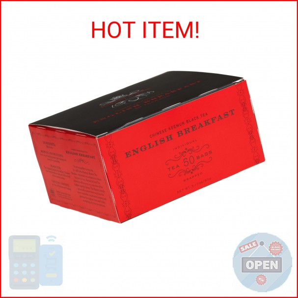 Harney & Sons English Breakfast Black Tea, 50 Tea Bags – Classic Keemun Blend fo