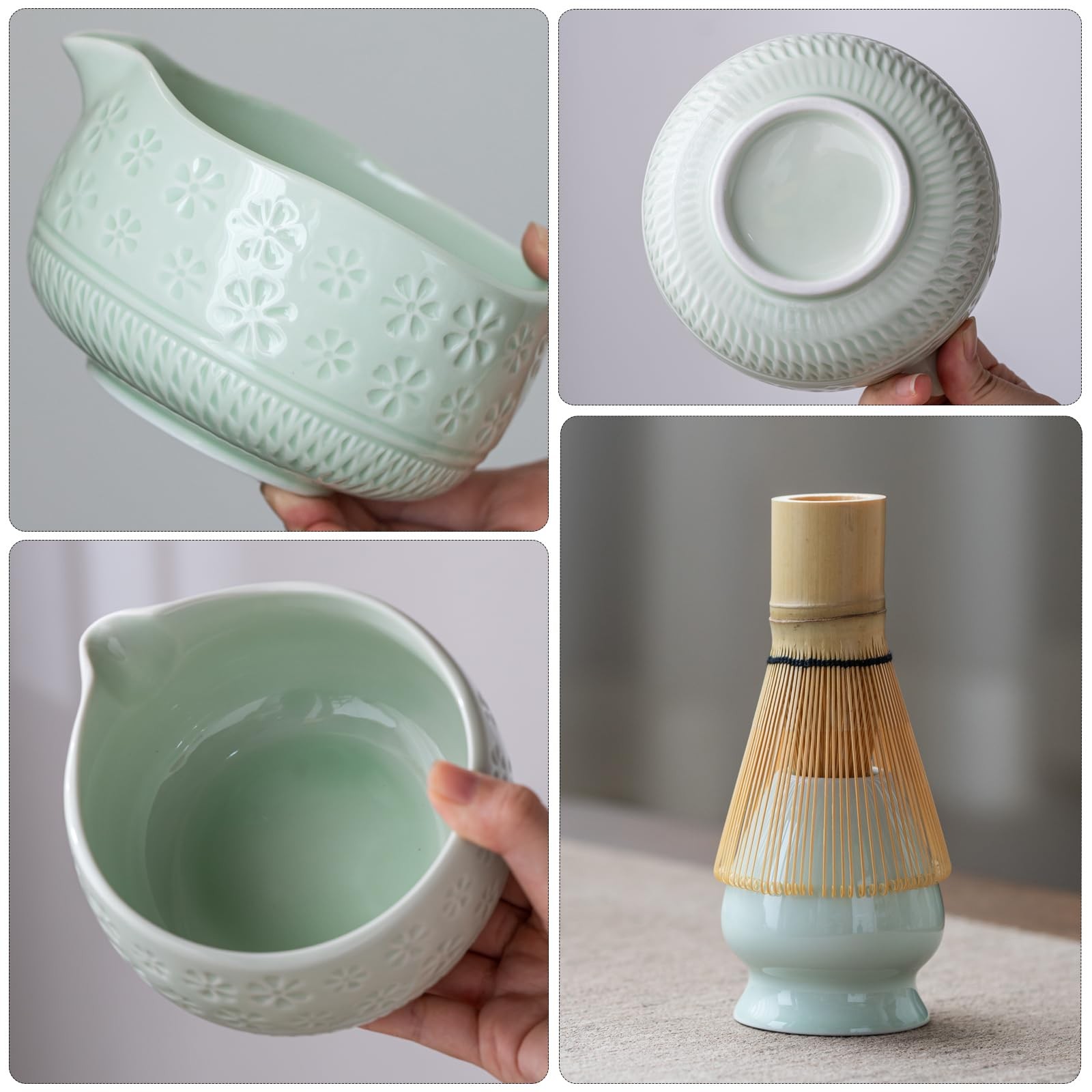 Matcha Whisk Set 7 Pcs Ceramic Kit Includes Bowl, Whisk, Scoop, Sifter
