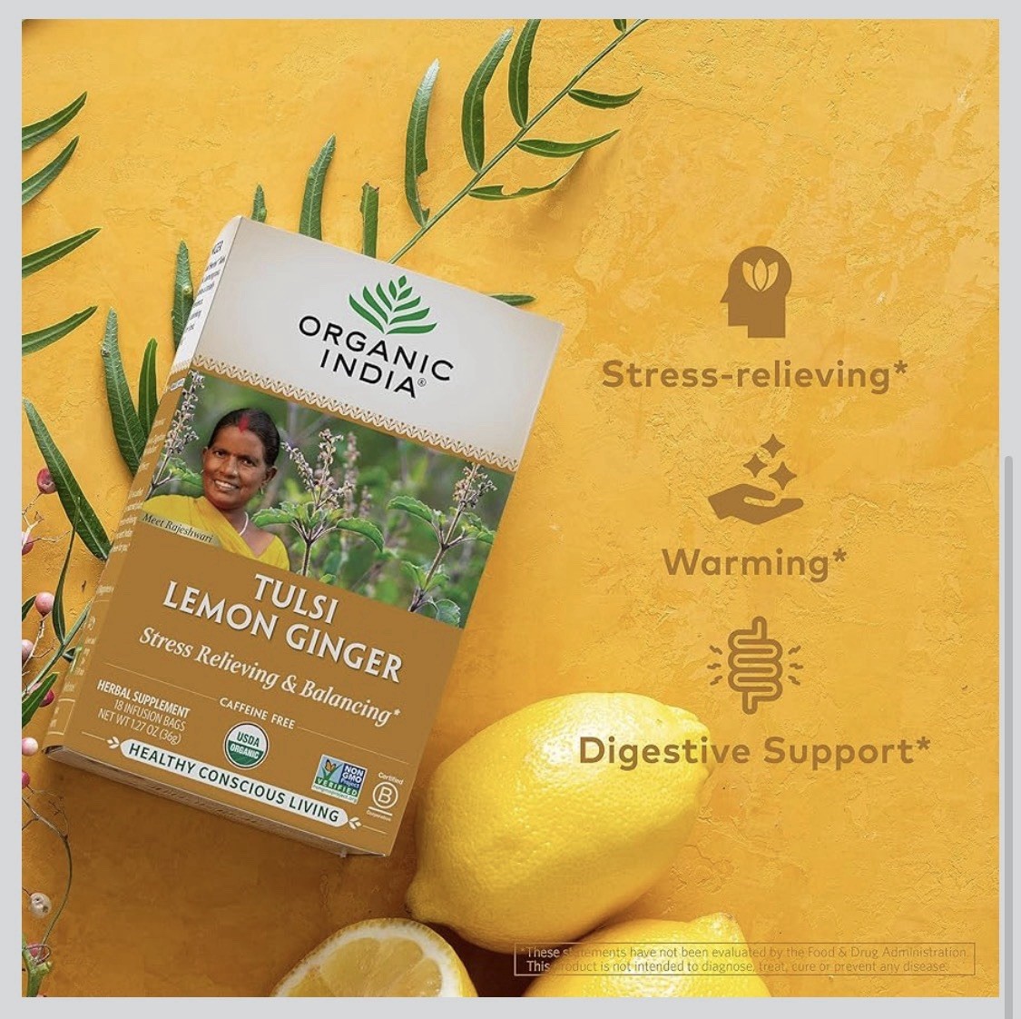 6x Organic India Tulsi Tea Lemon Ginger Holy Basil Balance Stress Relief 9/2027