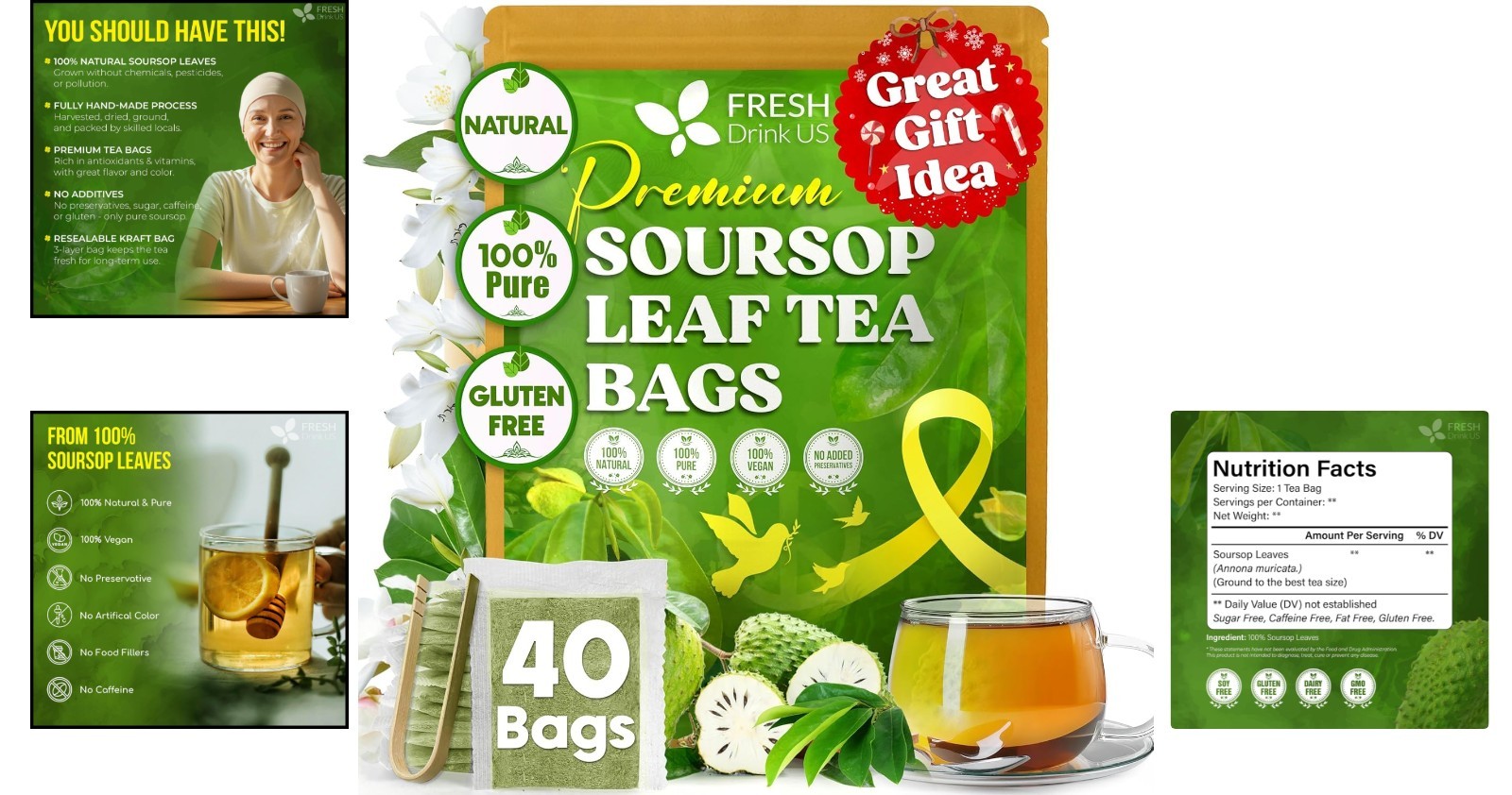 Soursop Leaf Tea Bags 40 Count Natural Herbal Relaxation