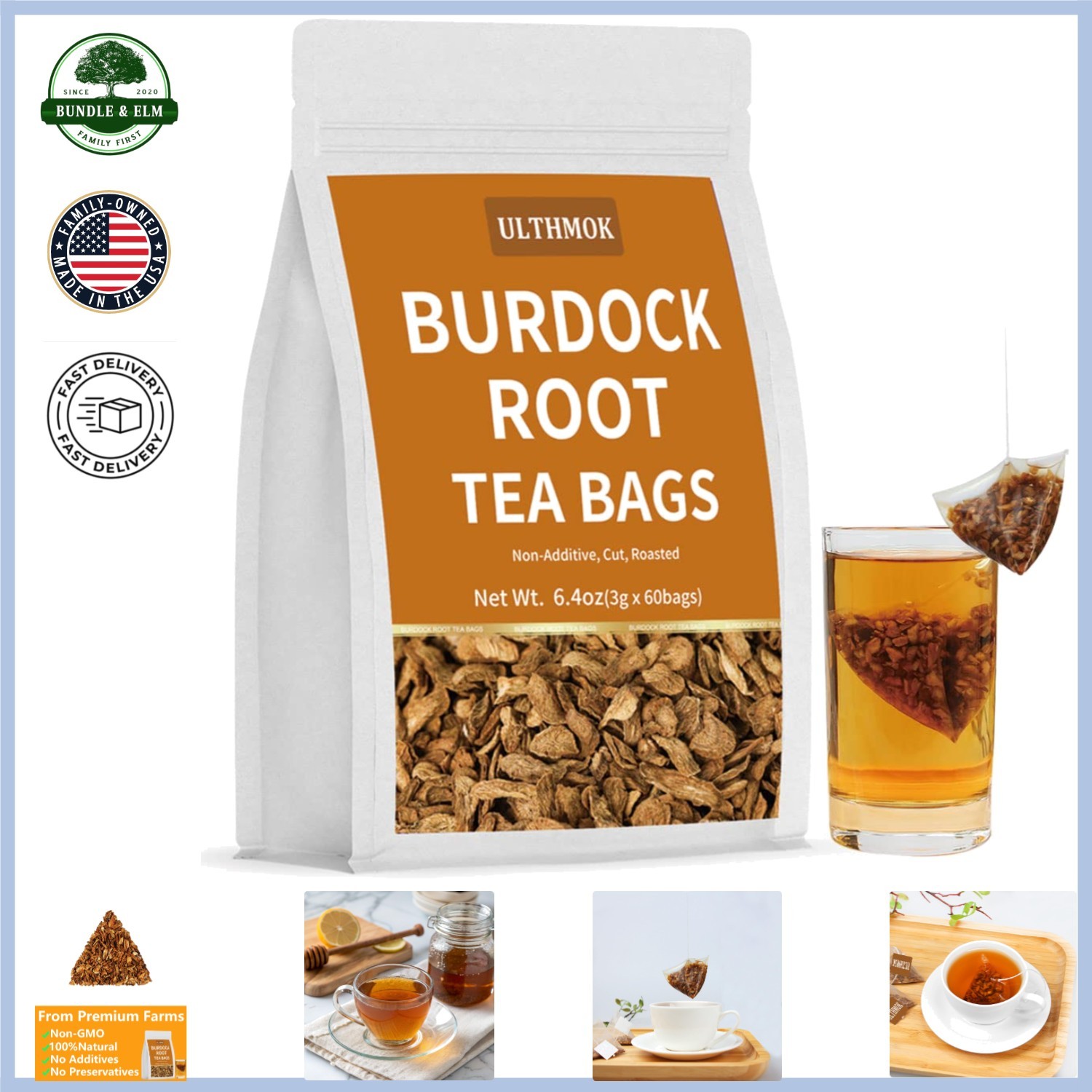 60 Tea Bags of Natural Burdock Root Tea, Rich in Nutrients, No Preservatives