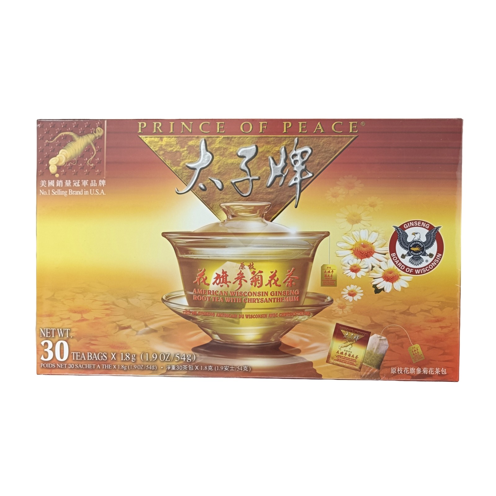 Prince of Peace American Ginseng Root Tea with Chrysanthemum 30 tea bags