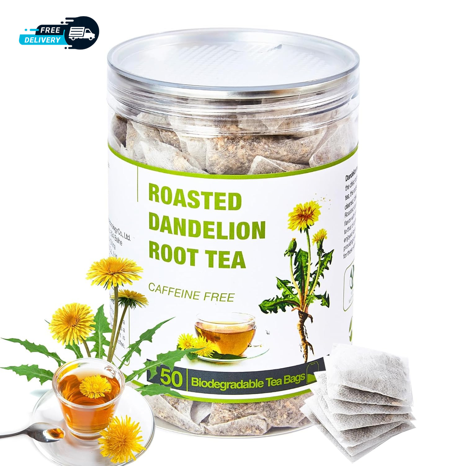 50 Bags Roasted Dandelion Root Tea Bags 2.5/Bags Natural Dried Dandelion Root
