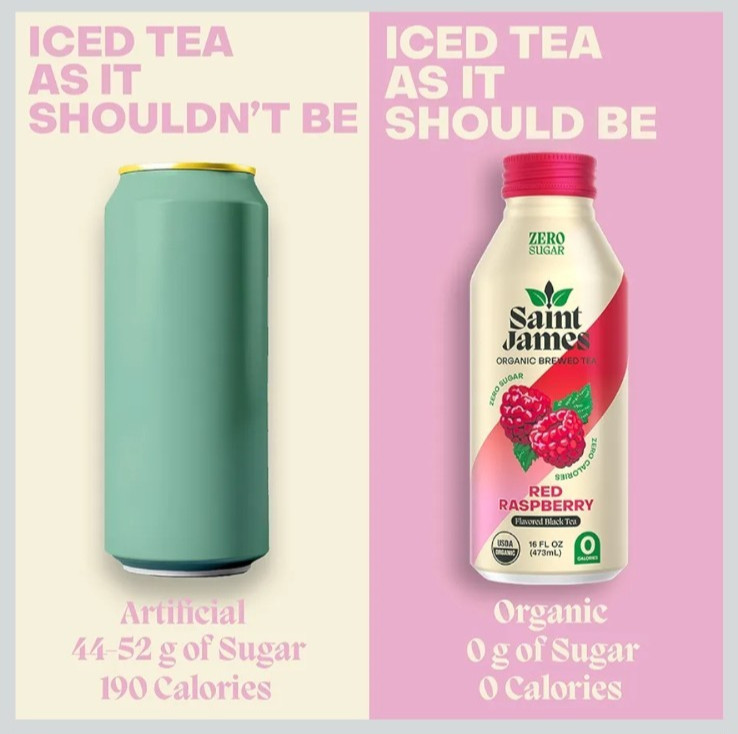 Iced Black Tea Organic Saint James Non-GMO, Gluten Free, Zero Calorie (11 Btls)