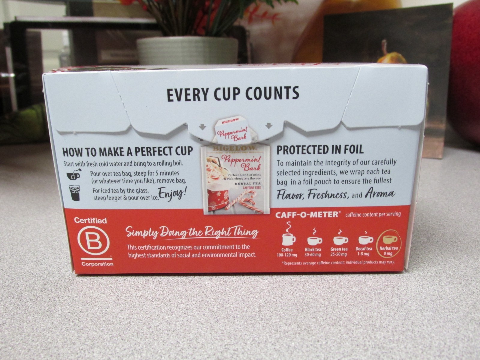 Bigelow Peppermint Bark Herbal Tea Bags 18 in Box
