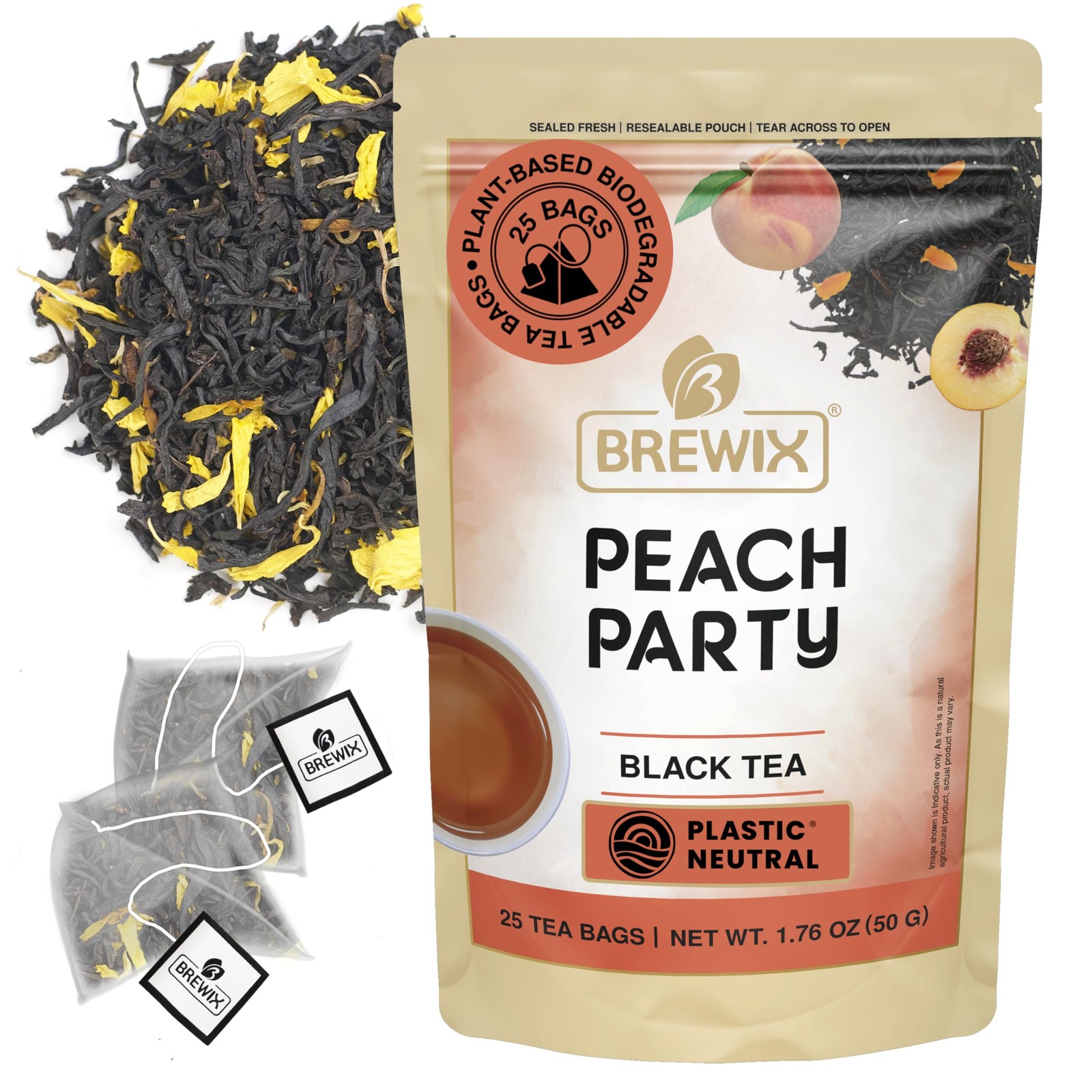 Peach Black Tea 25 Pyramid Bags – Premium Caffeinated Floral Drink