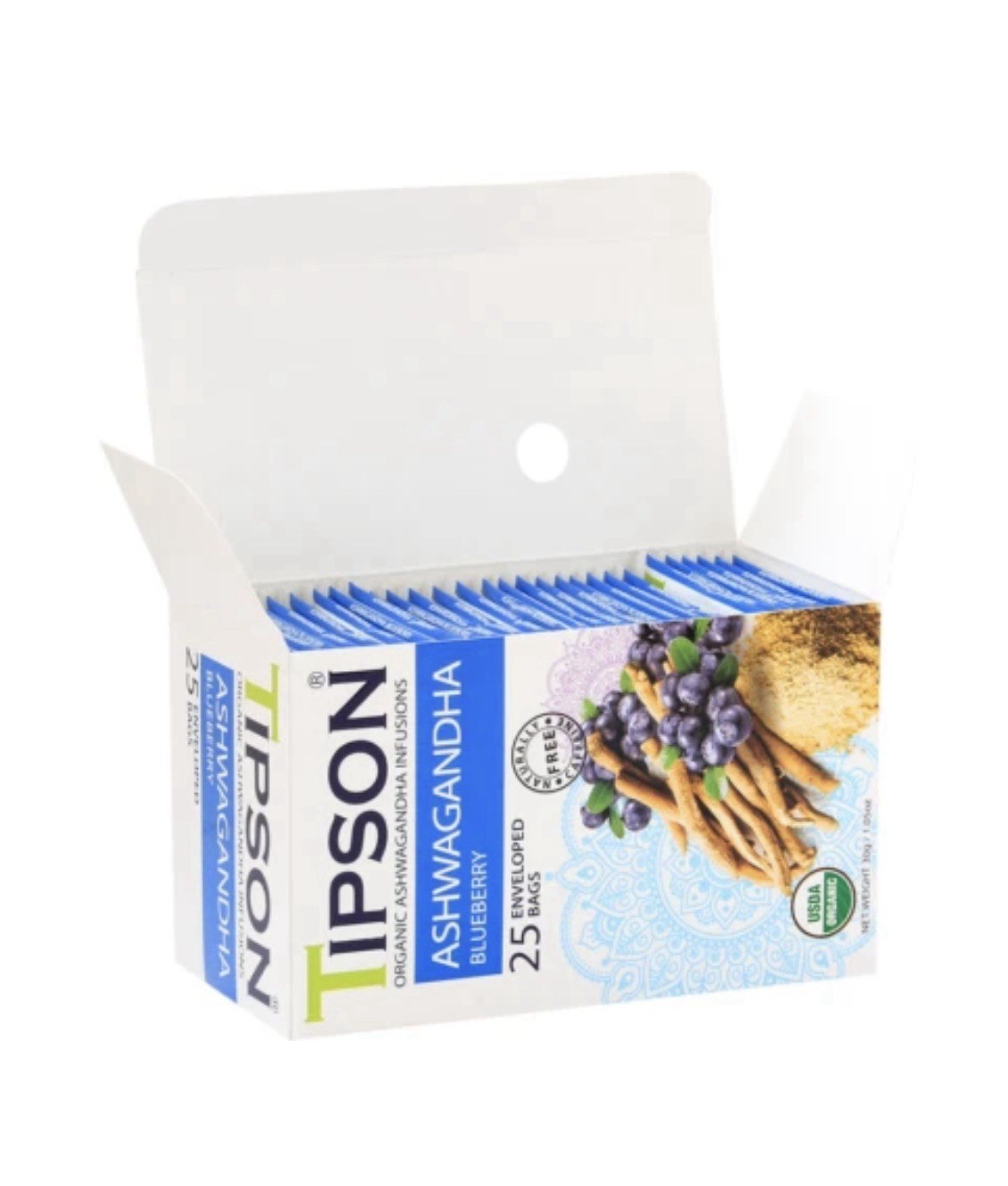 Tipson Ceylon Organic Ashwagandha Infusions with Blueberry 25 Enveloped Tea Bags