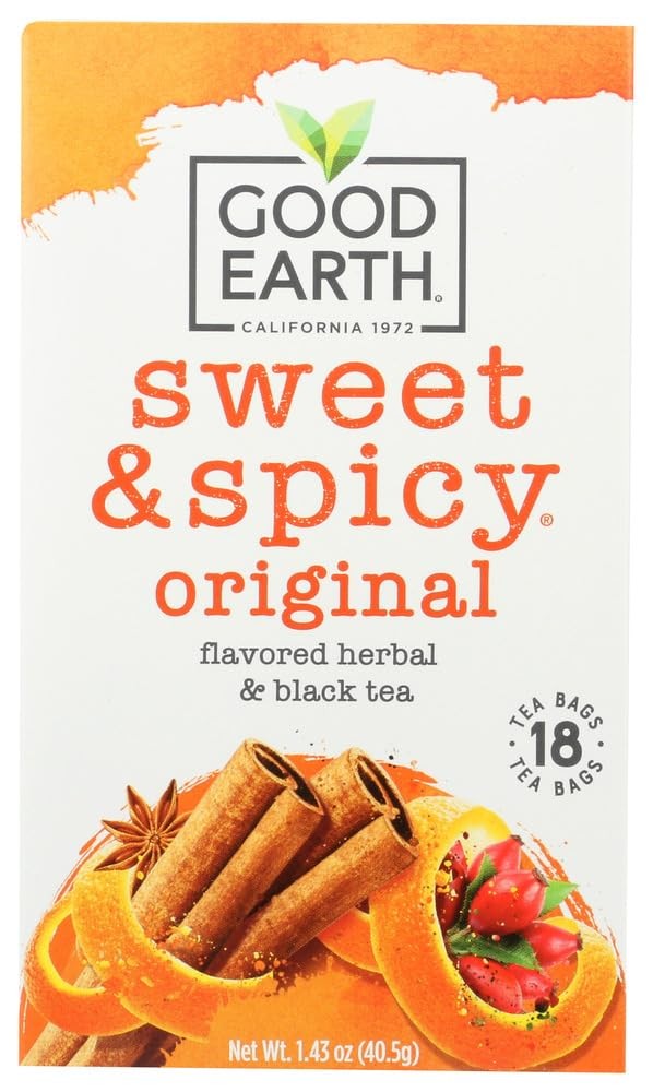 Good Earth Sweet & Spicy Herbal & Black Tea, 18 Tea Bags, 1.43 Ounce (6-Pack)
