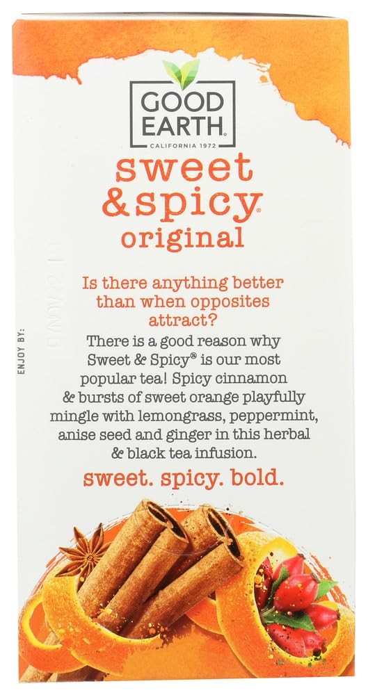 Good Earth Sweet & Spicy Herbal & Black Tea, 18 Tea Bags, 1.43 Ounce (6-Pack)