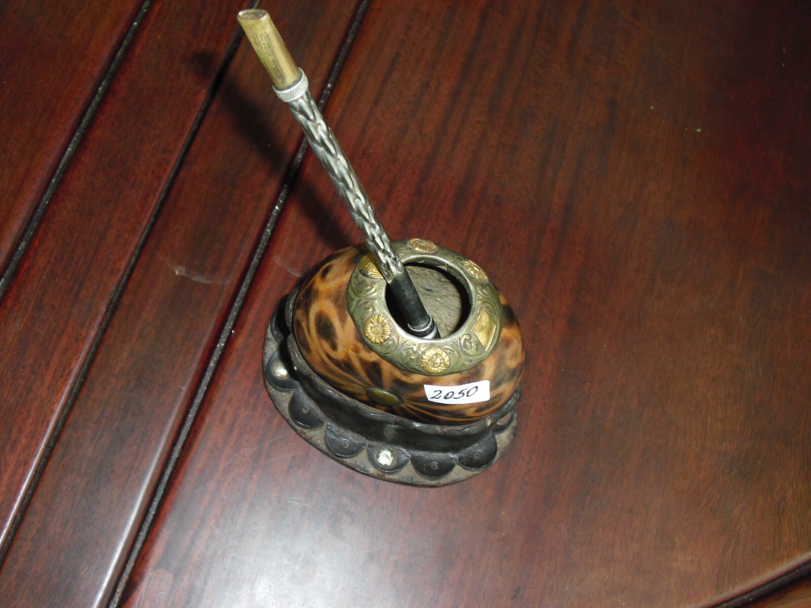 Mate Gourd Yerba Galleta base cuero Bombilla used Argentina Uruguay Brazil usado