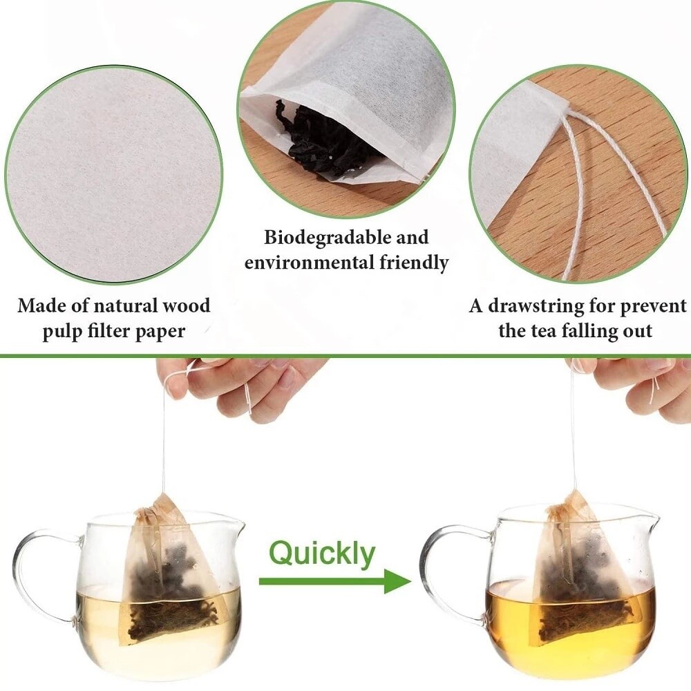 100Pcs Food Grade Tea Bags w/Heat Seal String, Non-Woven Disposable Filters for
