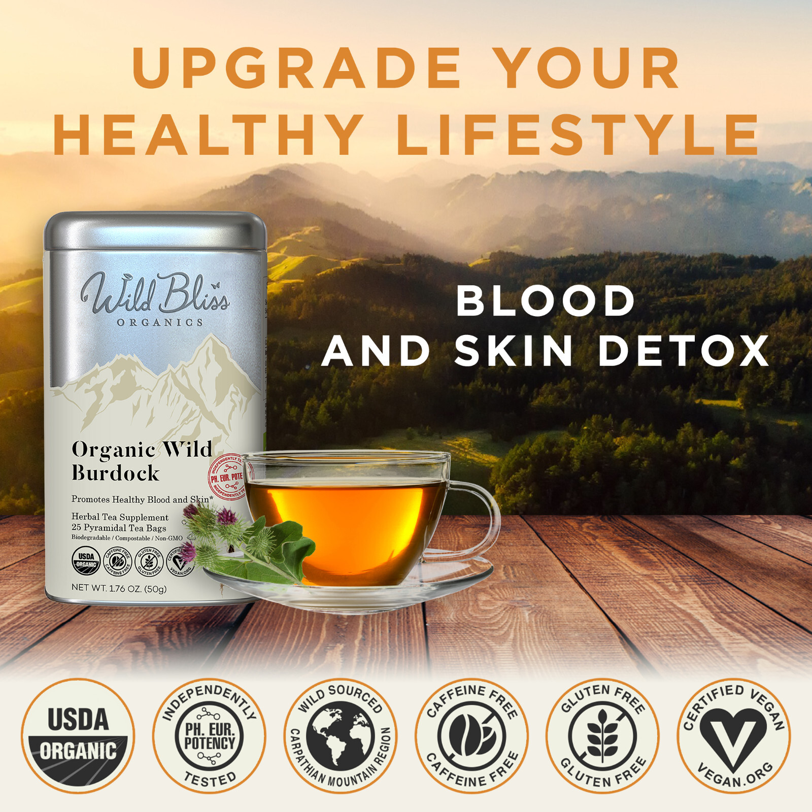 Organic Burdock Root Tea – Caffeine Free – Pharmacopoeia Quality