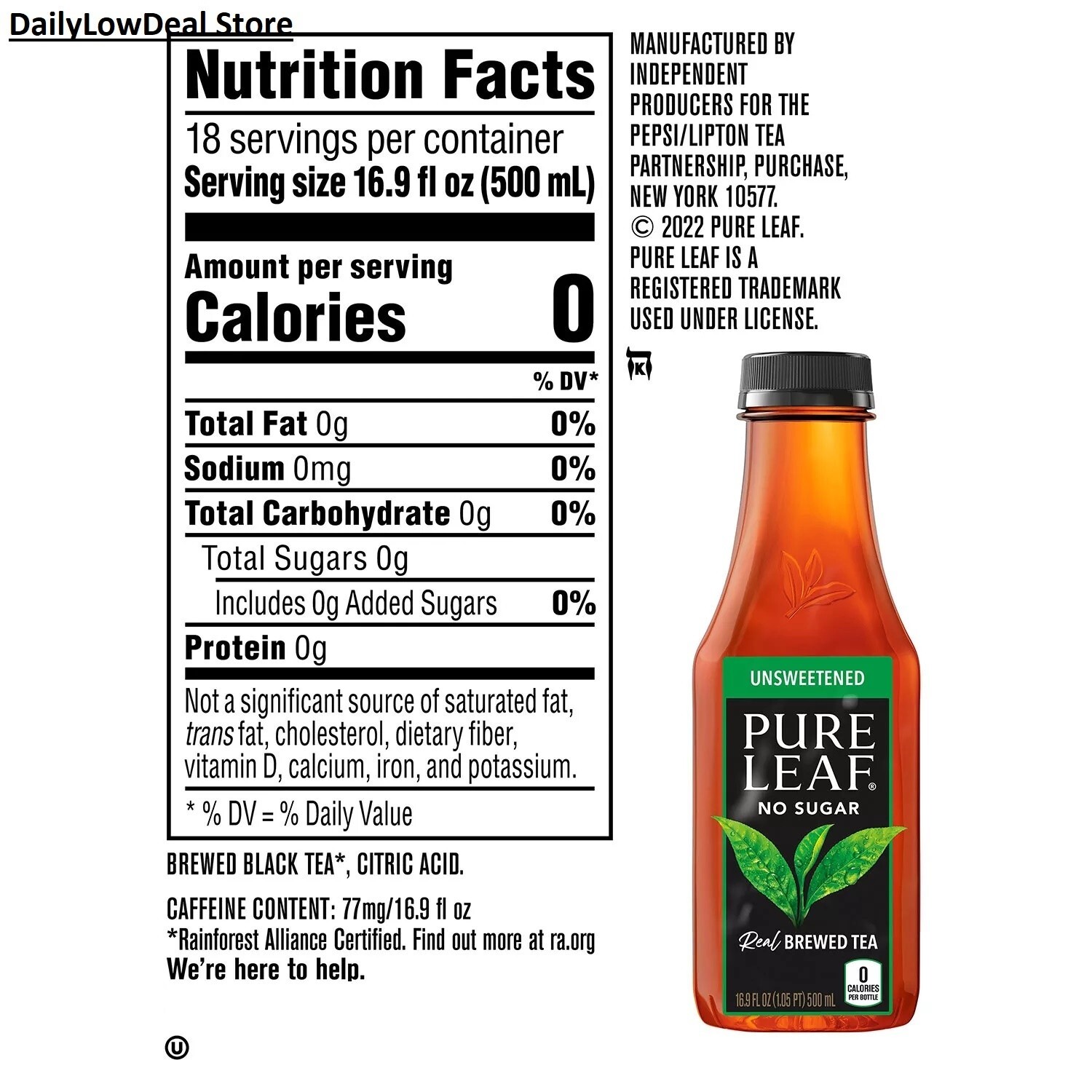 Pure Leaf Real Brewed Tea Unsweetened Black Tea (16.9 fl. oz., 18 pk.)