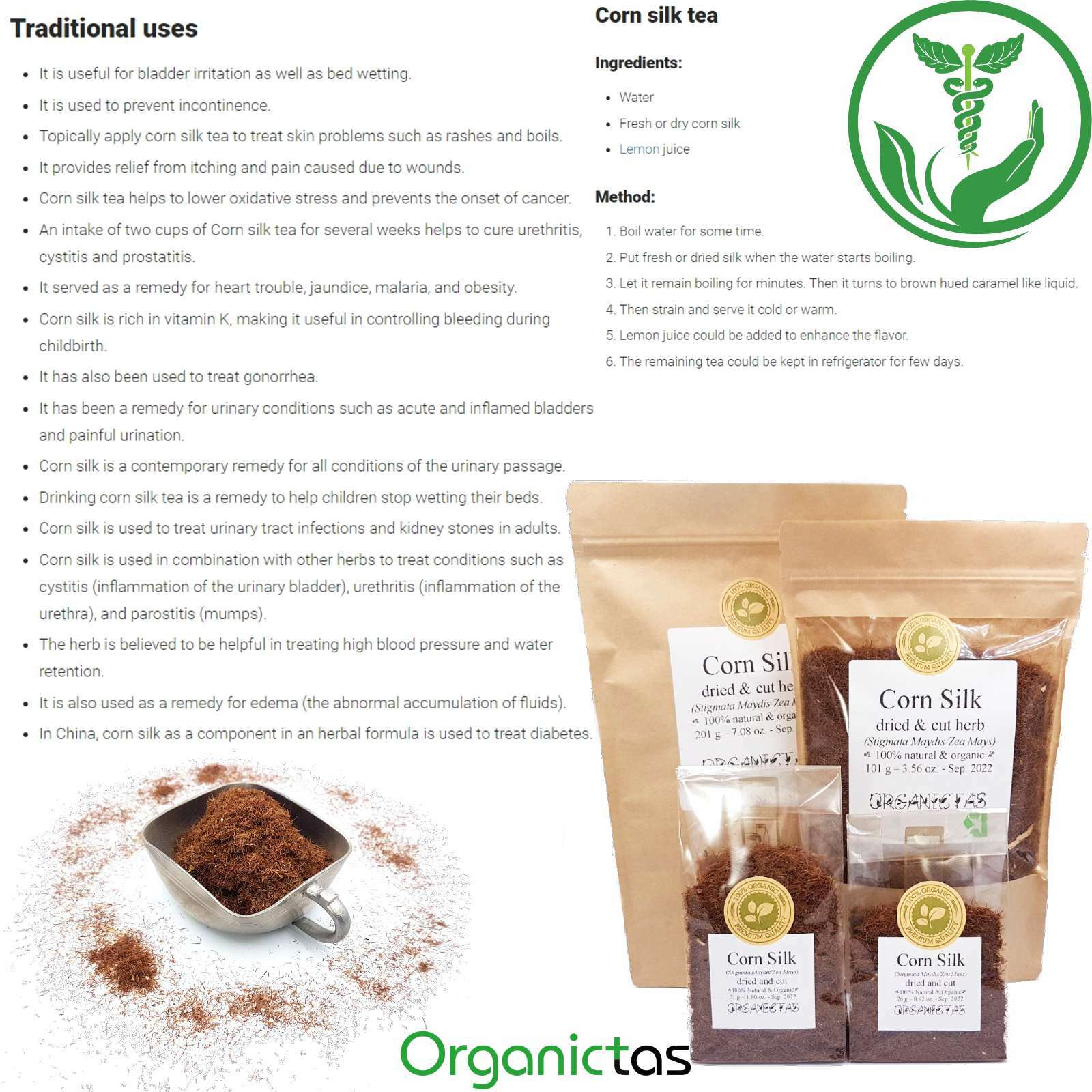 Organic Cornsilk Tea Loose Premium Quality with many Health Benefits 25g – 200g