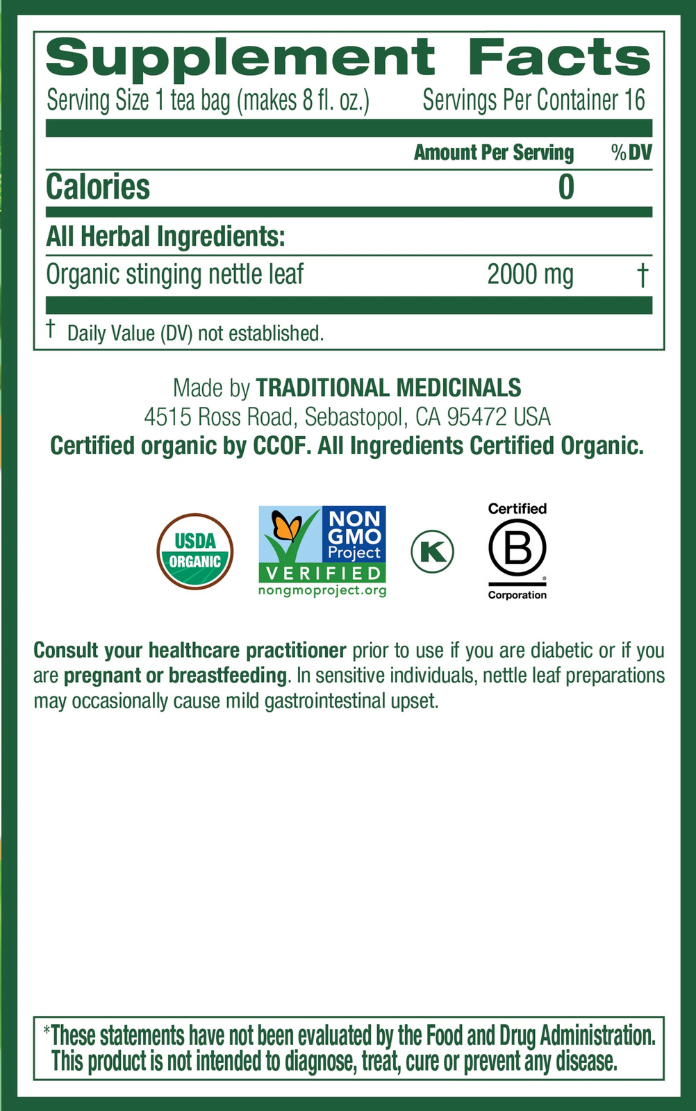 Organic Nettle Leaf Herbal Tea Bags