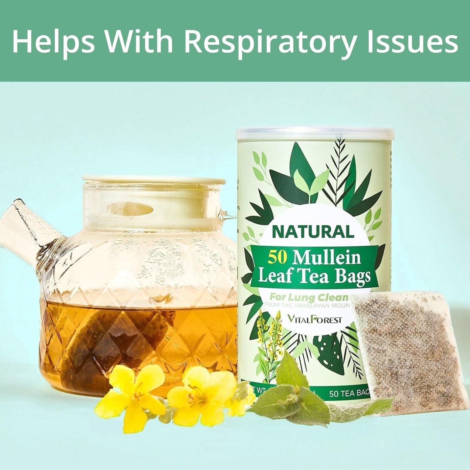 50 Mullein Tea Bags for Lung Cleanse & Respiratory Support