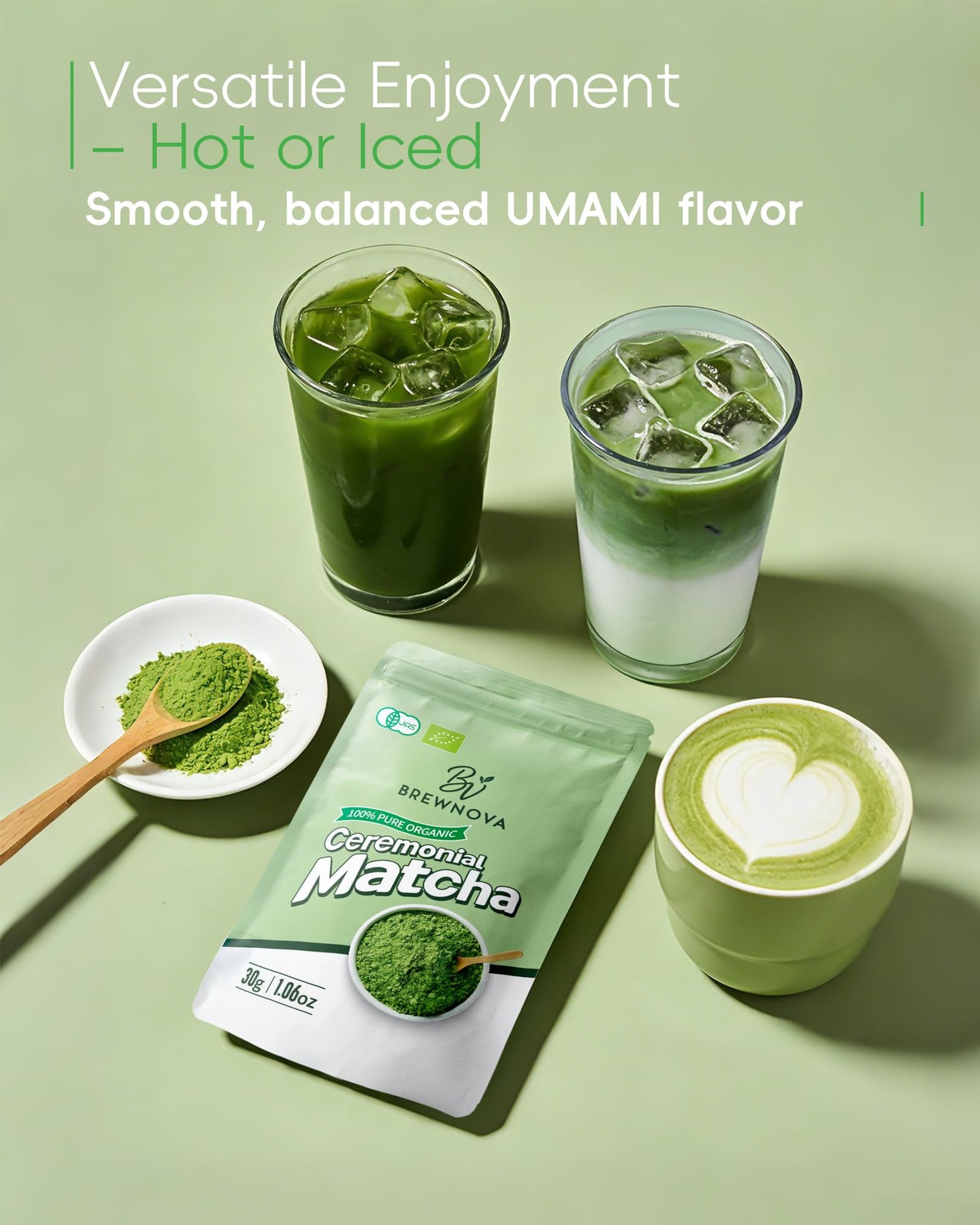 Brewnova Ceremonial Grade Matcha Powder – Premium Organic Shade-Grown Stone-M…