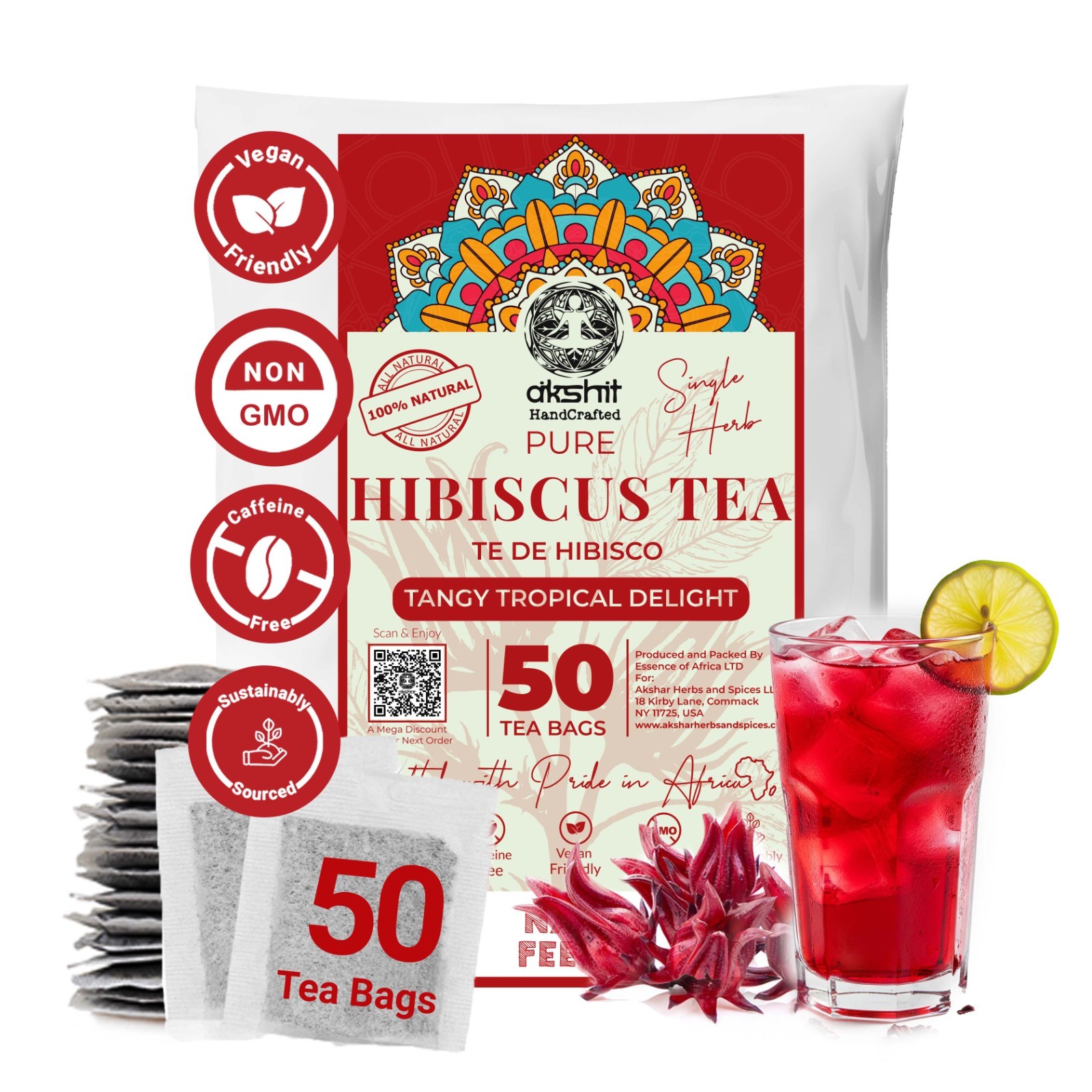 75 Organic Hibiscus Tea Bags, All Natural Pure Hibiscus Tea, Herbal Tea