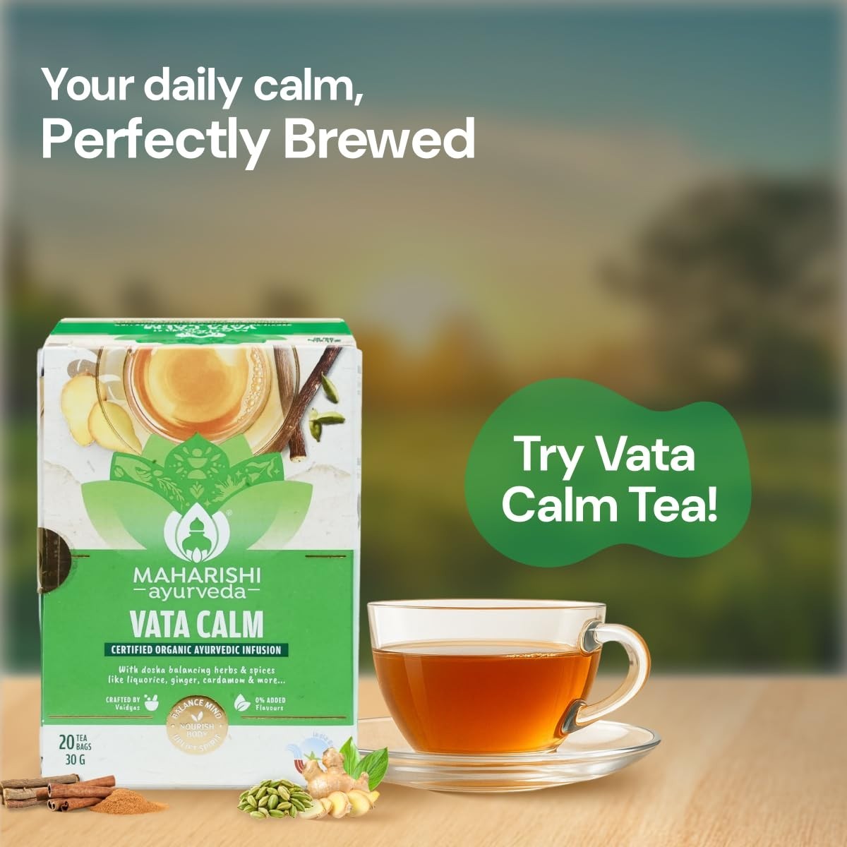 Organic Herbal Tea Vata Calm With Liquorice, Ginger, Cardamom & Cinnamon