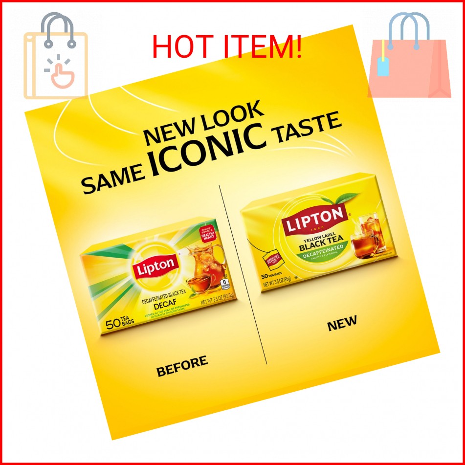 Lipton Decaf Black Tea Bags, Hot or Iced Caffeine Free Tea, 50 Tea Bags