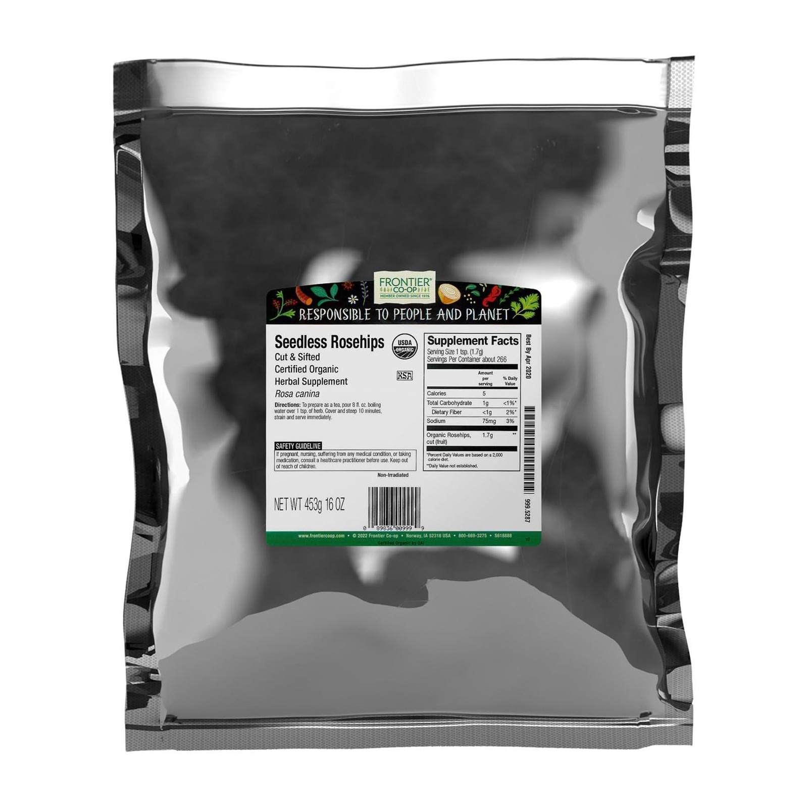Frontier Co-op Organic Seedless Rosehips, Cut 16 Ounce (Pack of 1), Natural