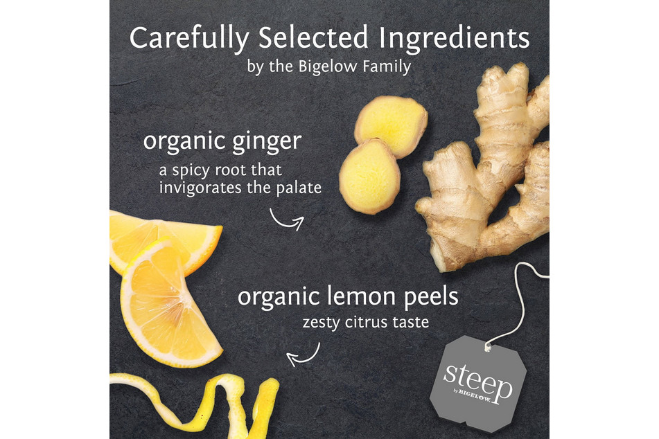 Steep by Bigelow Lemon Ginger Herbal Tea 60 Ct Bags Caffeine Free