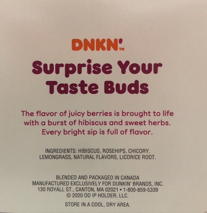 Dunkin Donuts Hibiscus Kiss Tea With 15 tea bags Herbal Infusion Natural Flavors