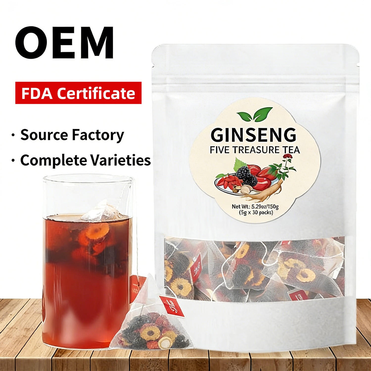 30/60 Packs Ginseng Six Treasure Tea Bags – Red Date Kidney Health Herbal Tea US