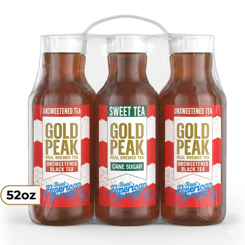 Gold Peak Unsweetened Iced Tea Sweet Tea 52oz 6 Pack Variety Beverage