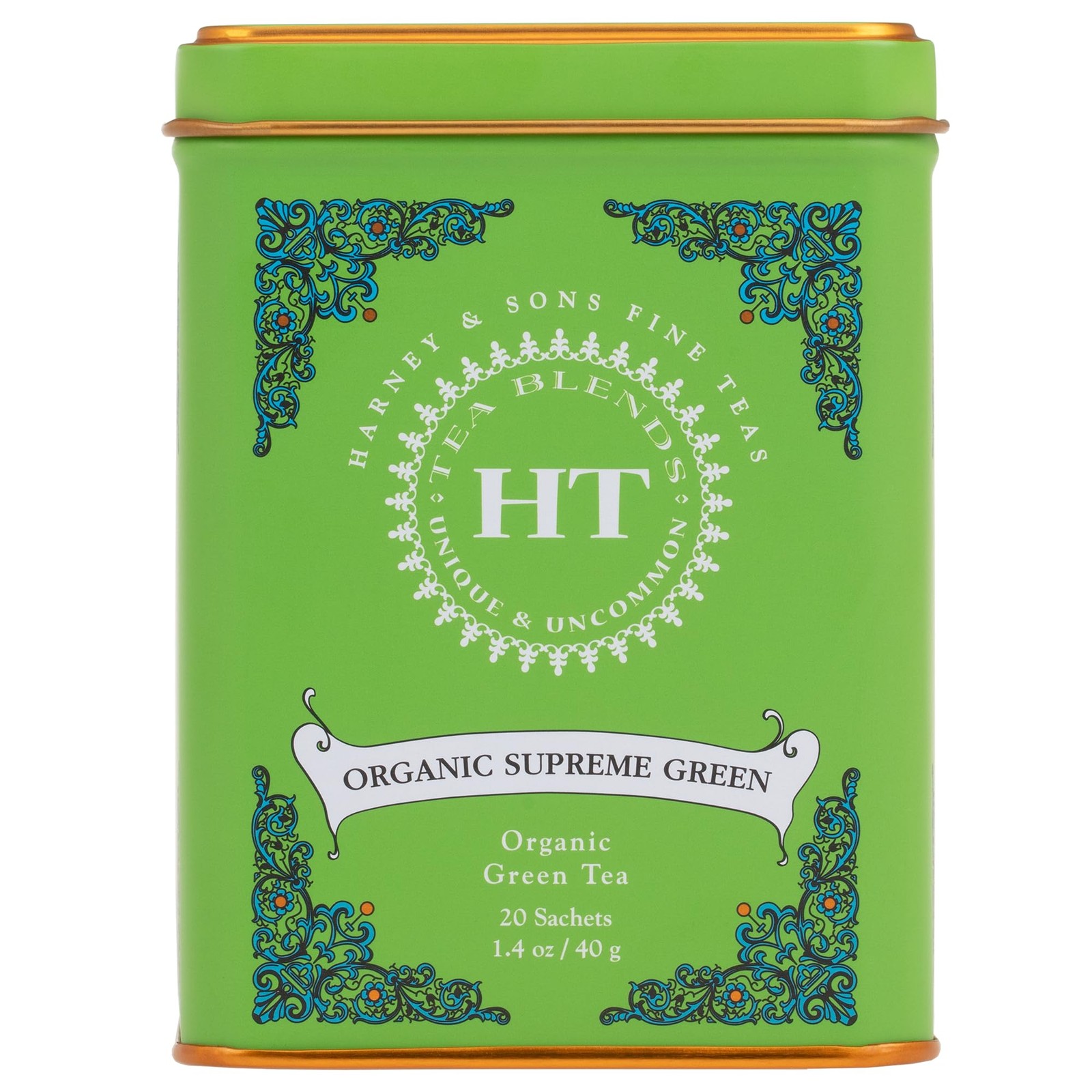 Harney Sons Organic Supreme Green, HT Tin 20 Sachets 1.4 20 Count (Pack of 1)