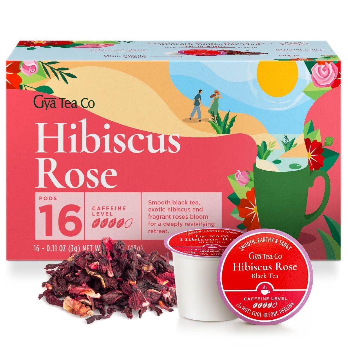 Hibiscus Rose Black Tea K Cups for Keurig 16 ct – High Caffeine Tea Pods for …