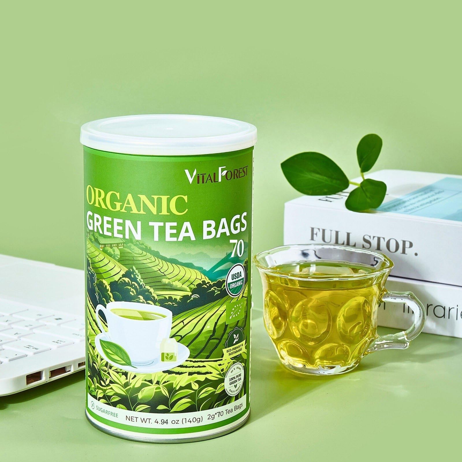 Organic Green Tea Bags| 70 Count Unbleached ECO-Conscious Chinese Green Tea P…