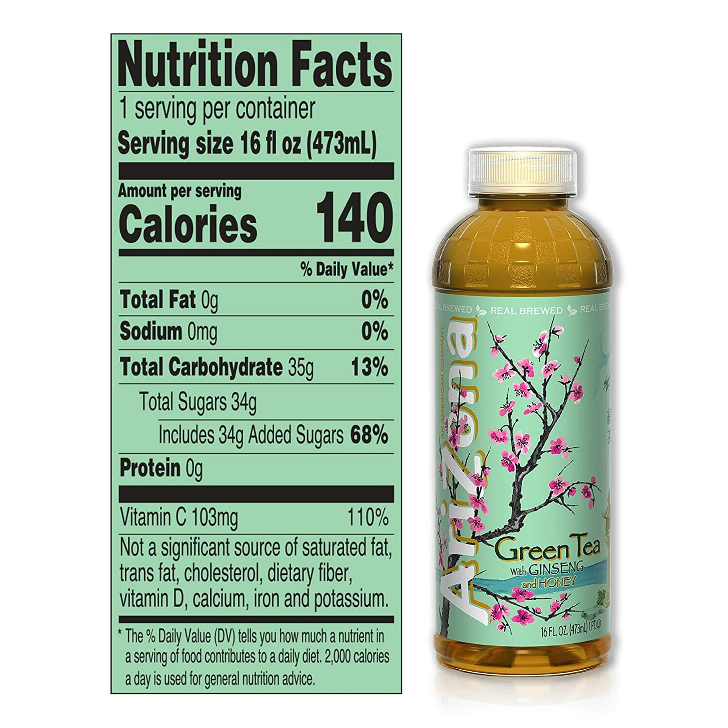 Arizona Green Tea with Ginseng and Honey, 16 Fl Oz (Pack of 12) Free Shipping