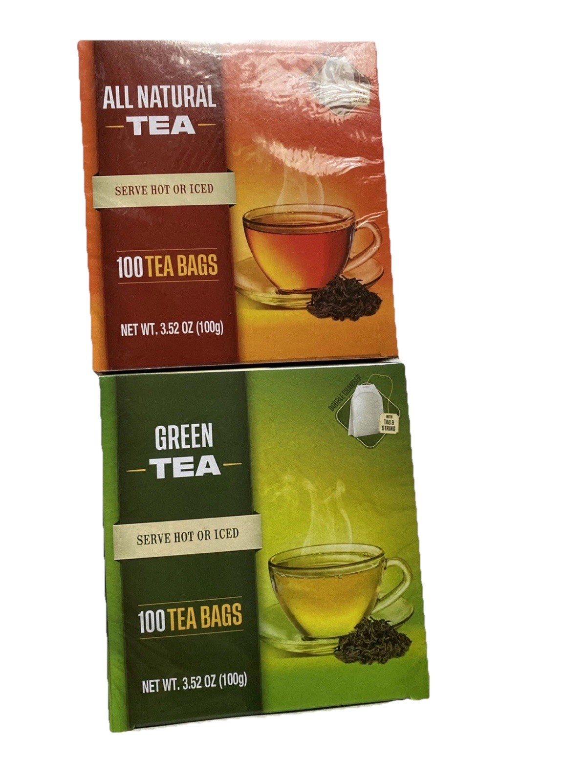 Lot Of 2 Black & Green Tea Variety Pack 100 count Each Tag String 0 Calories