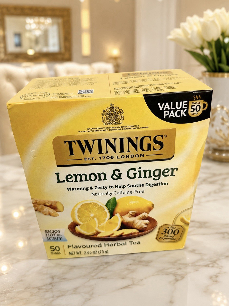 Lemon & Ginger Herbal Tea Bags 50 Count Caffeine Free Value Pack Exp 07/2027