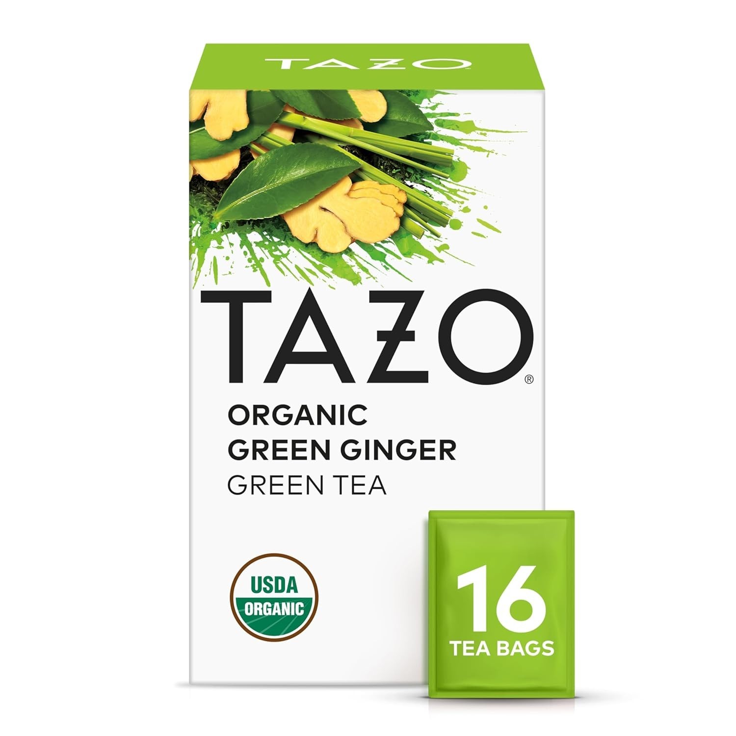 TAZO Organic Green Ginger Tea – 16 Caffeinated Herbal Bags for Digestive Relief