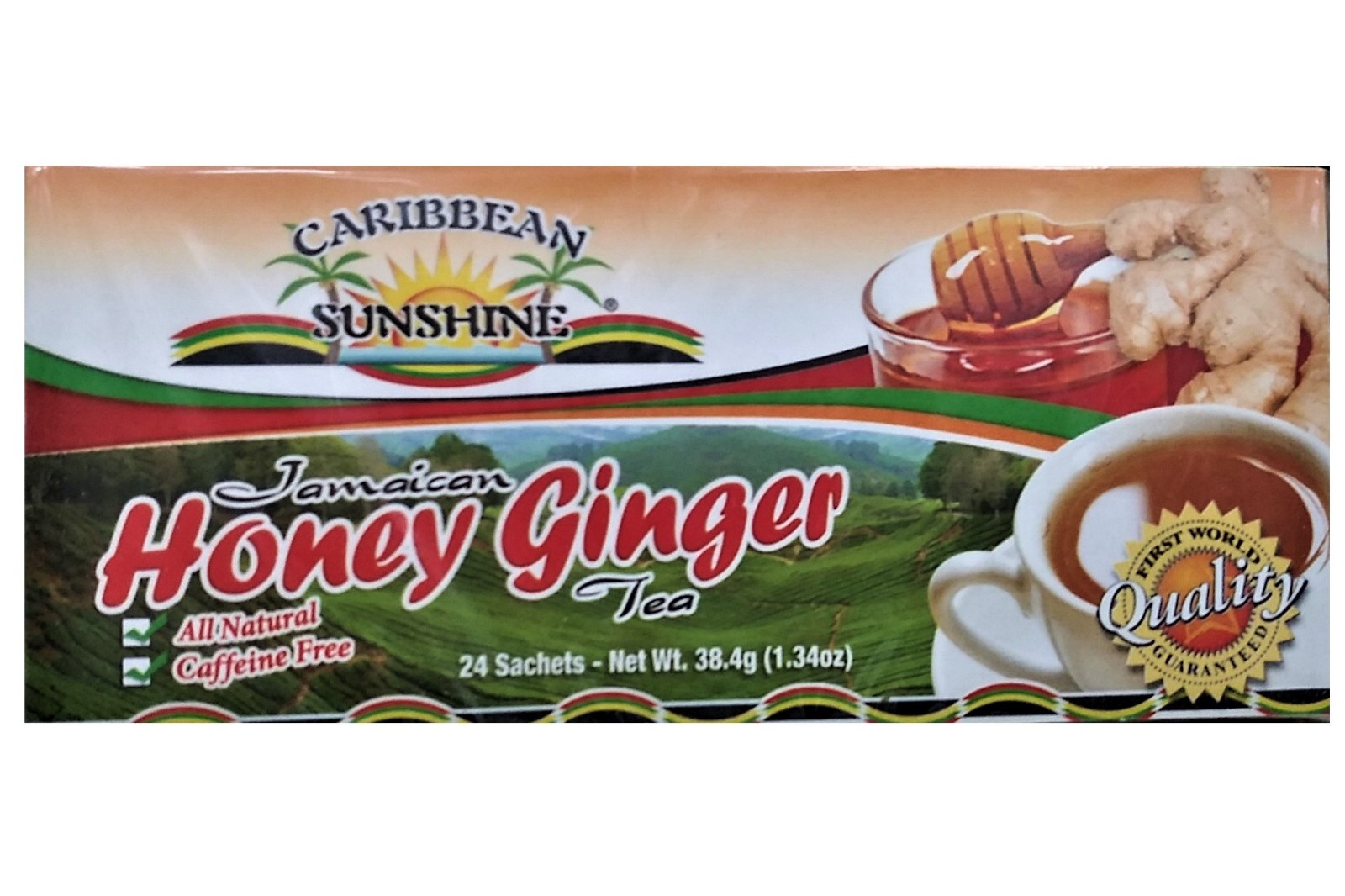 Caribbean Sunshine Jamaican Honey Ginger Tea Caffeine Free 48 Sachets